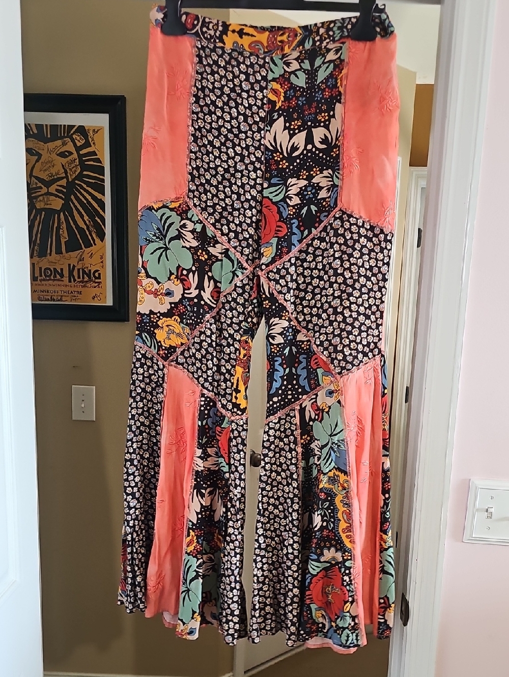 Free People Coral Multi Patchwork Flare Pants